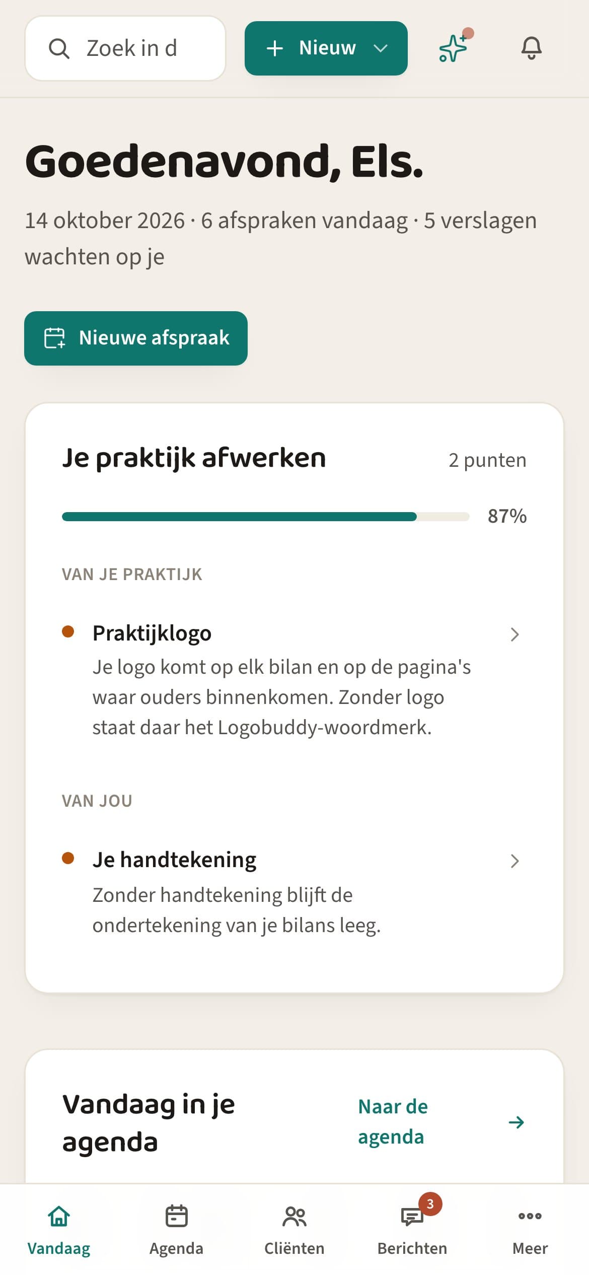 Het dashboard van Logobuddy op een gsm